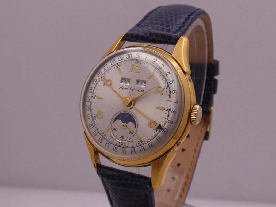 Henri Duvoisin Triple Date Moonphases Oro 18Kt G.F. Carica Manuale Venus 203 ANNI '50s - immagine 9