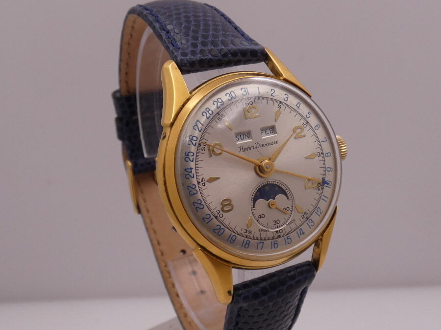 Henri Duvoisin Triple Date Moonphases Oro 18Kt G.F. Carica Manuale Venus 203 ANNI '50s - immagine 10